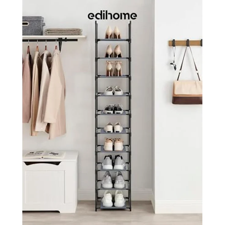 edihome, Schuhregal, 10 Ebenen, (33 x 33 x 173 cm), Schuhschrank Schmal, Schmale und hohe Schuhregale aus Kunststoff, Vertikal, Regal, Show Rack (10 Ebenen - L) – Bild 4