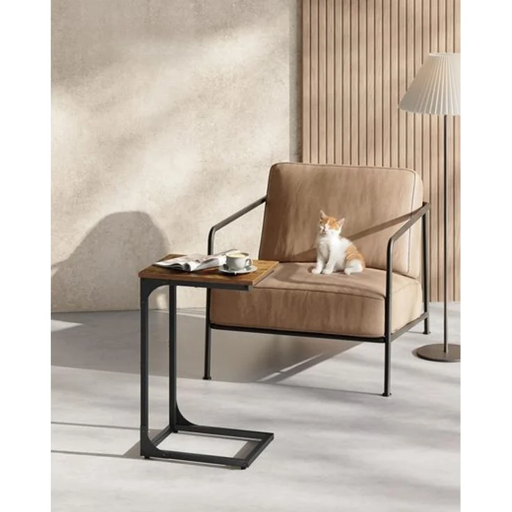 VASAGLE Beistelltisch, C Form, mit Metallgestell, industriell, Holz/Stahl vintagebraun-schwarz, 30 x 40 x 62 cm – Bild 1