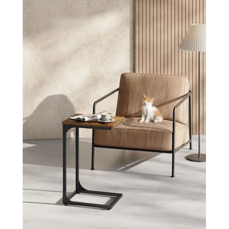 VASAGLE Beistelltisch, C Form, mit Metallgestell, industriell, Holz/Stahl vintagebraun-schwarz, 30 x 40 x 62 cm