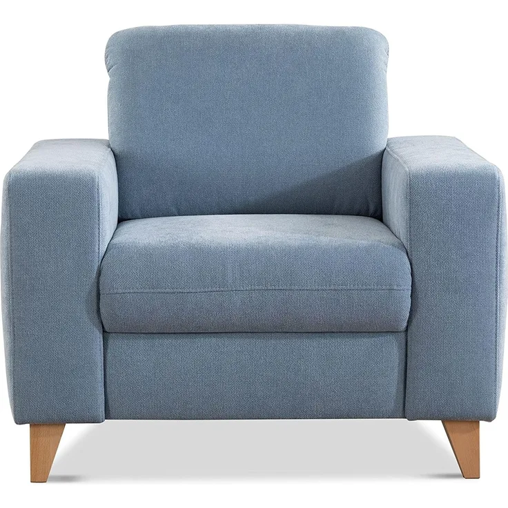 CAVADORE Sessel Lotta / Skandinavischer Polstersessel mit Federkern und Holzfüßen / 98 x 88 x 88 / Webstoff, Hellblau