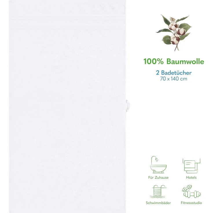HAMMETEX Duschtuch 2er Set Badetücher 70x140 cm, 100% Baumwolle, Weich & Saugstark, Frottier (Set, 2-St), mit Bordüre, einfarbig, weich – Bild 5