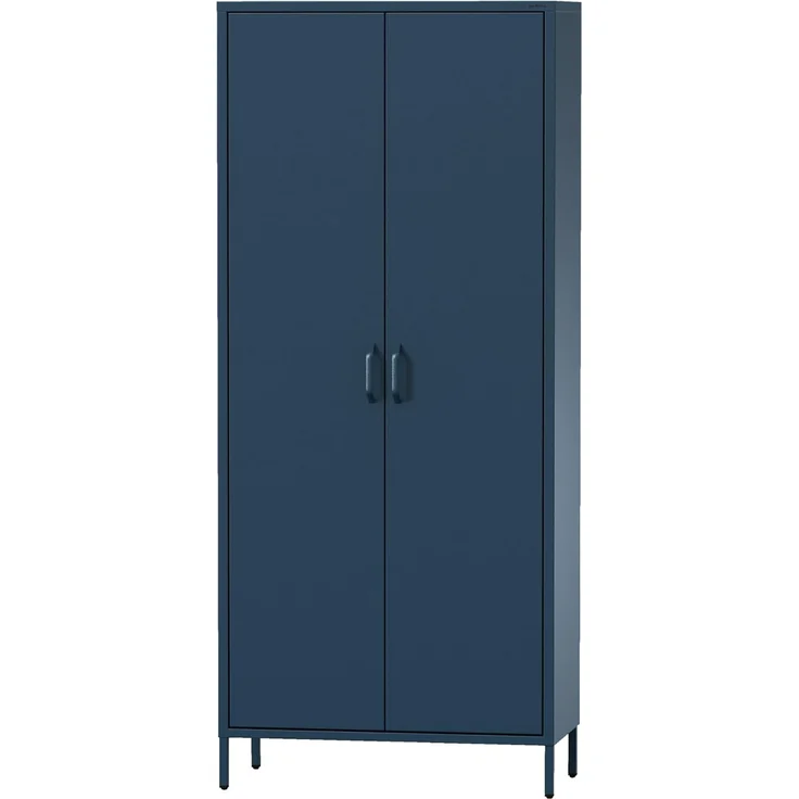 Jan Nowak Kleiderschrank 2 Türig, Metallschrank Glitzernd - Flavio | Ablagen, Kleiderstange, Magnetverschluss | Garderobenschrank für Schlafzimmer, Kinderzimmer | 80 x 185 x 45 cm | Dunkelblau