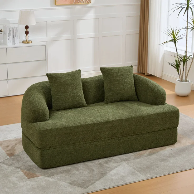 ZUBALIYA Schlafsofa 84x65 cm, mit LED - Beleuchtung, mit Chenille - Bezug, modular aufgebaut, mit Schaumstoffpolsterung, Grün – Bild 9