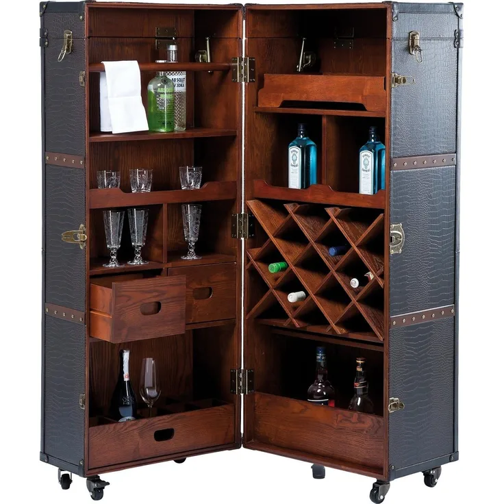 Kare 73933 Design Schrankkoffer Bar Colonial, Barkoffer im Kolonialstil, Braun, Schrankbar Kolonial, Barschrank Kroko, (H/B/T) 154 x 61 x 61 cm