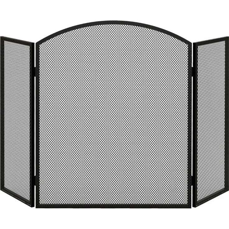 JARDJ Dreiteiliger, faltbarer Kaminschutz mit Stahlrahmen, 96x62 cm, Schwarz