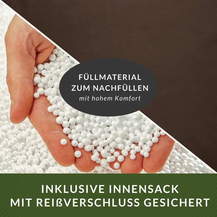 Green Bean® Sitzsack aus Kunstleder mit EPS Perlen Füllung - 90 x 80 x 70 cm - Bean Bag - Gaming Chair Rückenlehne - Dunkelbraun – Bild 7