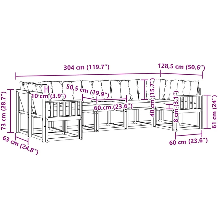 vidaXL Outdoor-Sofagarnitur 7 stk. 7-Sitzer Weiß und Schwarz 3389834 – Bild 11