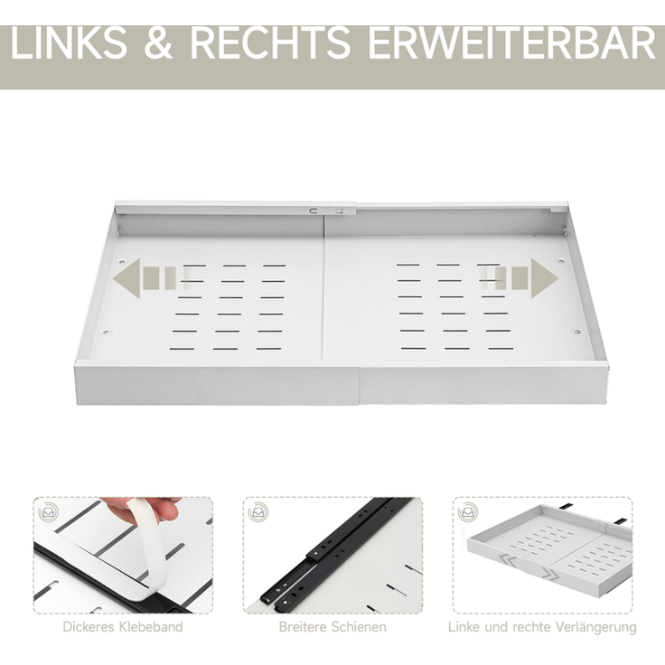 Home Nature Wohnkonzept Küchenschrank Ausziehschublade, 1er Set, mit Klebehalterung ohne Bohren, 68 x 52 x 7,5 cm, Karbonstahl, Vielseitig für Küche und Bad, Weiß – Bild 3