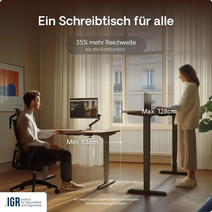 Desktronic HomePro Elektrisch höhenverstellbarer Schreibtisch 160x80cm Grau/Walnuss mit Memory-Funktion, Anti-Kollisions Technologie, USB-A und USB-C-Ladeanschlüssen – Bild 7