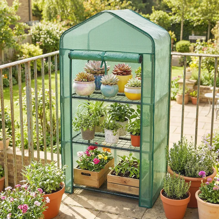 Wohnora-Gartengewächshaus mit 3 Regalböden, Balkongewächshaus, verstärkte PE-Plane, Stahlrahmen, 59 x 39 x 127 cm, grün,H 1270cm x T 630cm x B 390cm