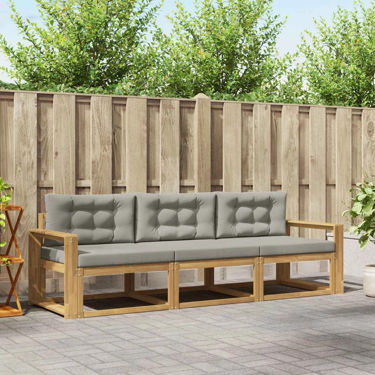 vidaXL Outdoor-Sofagarnitur 3 stk. Weiß und Hellgrau Polyester 3385995 – Bild 1