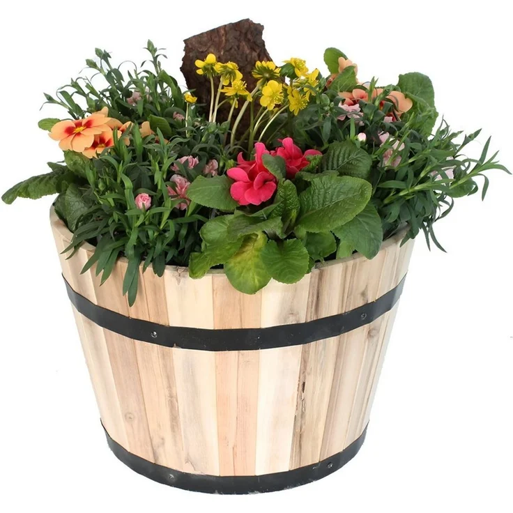 colourliving Pflanzkübel Pflanzkübel aus Akazienholz – Rundes Holzfass natur (1 St), in 2 Versionen verfügbar: 46 cm und 53 cm – Bild 3