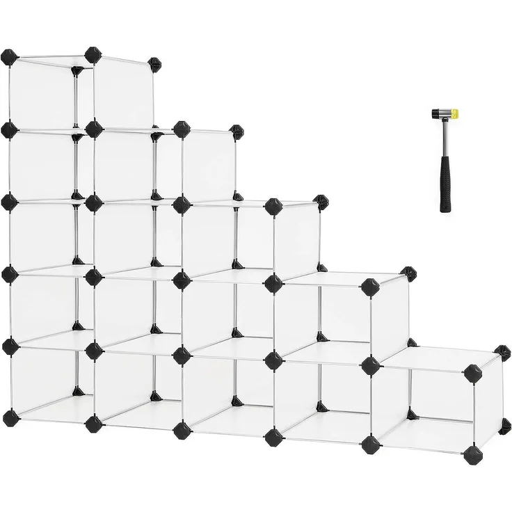 Songmics Ineinandergreifendes Schuhregal, rechteckiger Aufbewahrungs-Organizer, modulares DIY-Aufbewahrungsregal mit 15