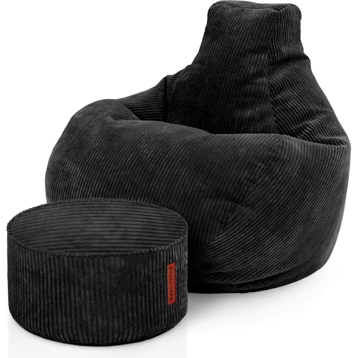 Green Bean® Sitzsack mit Hocker aus Cord - Sitzsäcke für das Wohnzimmer, Schlafzimmer, Sitzsack-Sessel für Erwachsene Schwarz – Bild 1