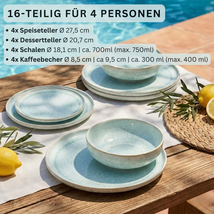 SÄNGER Steingut Geschirrset Paros, Kombiservice 16 teilig für 4 Personen – Bild 2