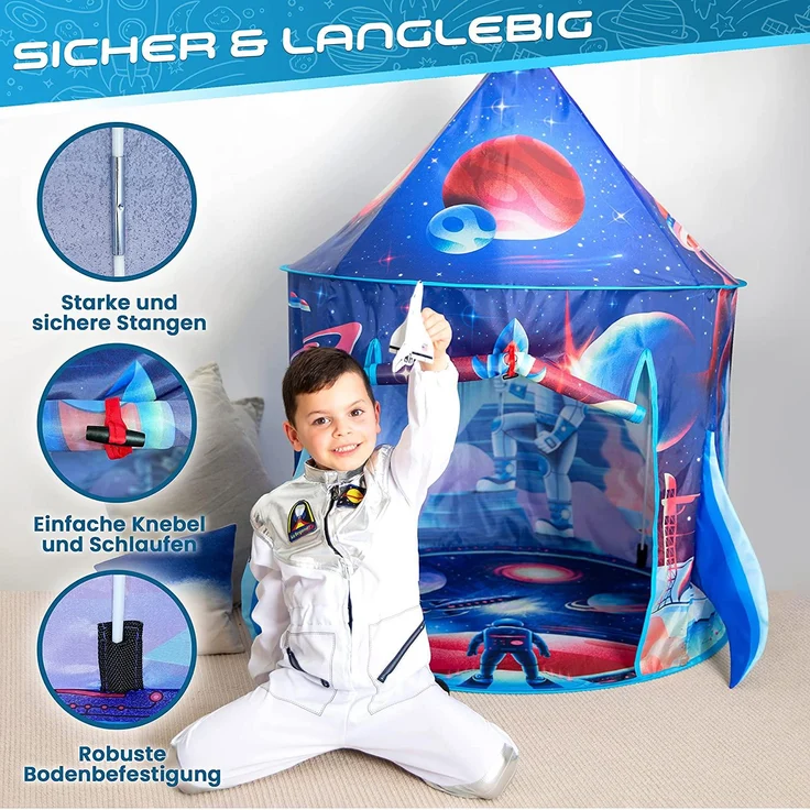 W&O Rocket Ship Play Tent with Blast Off Button - Rocket Tent , Pop Up Tents for Kids, Rocket Ship Tent , Space Tent, Space Toys , Kids Tent Indoor & Outdoor, Kids Play Tent, Play Tents, Rocket Toy – Bild 4