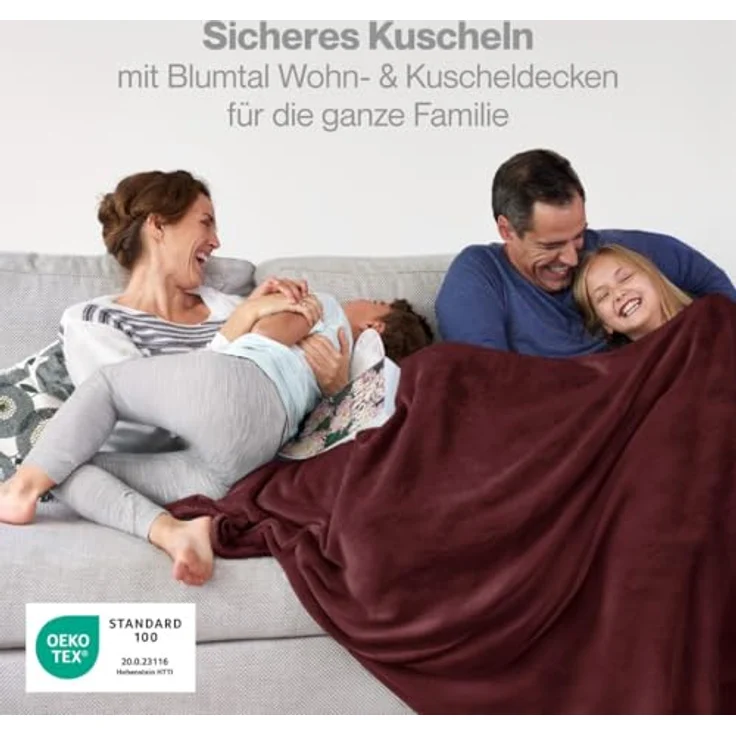 Blumtal Kuscheldecke flauschig - Oeko-TEX zertifizierte Fleecedecke 130x150 cm - Wohndecke 130x150 cm - Decke Couch Wohn- & Kuscheldecke - Flauschdecke - Wohndecke Kuscheldecke 130x150 cm Dunkelrot – Bild 3