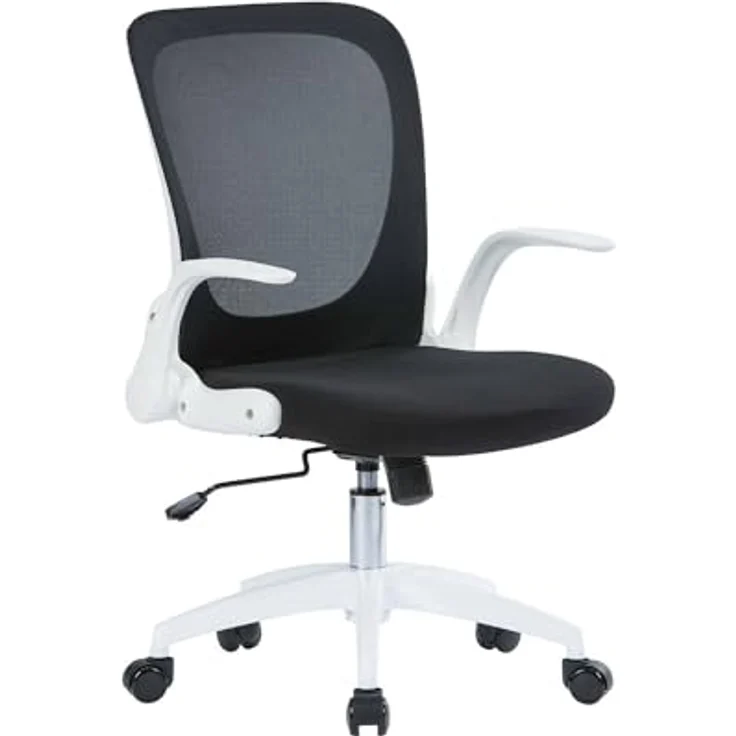 Dmora - Stuhl mit Rädern Wellington, Executive-Netzsessel mit Armlehnen, ergonomischer Sitz mit klappbaren Armlehnen, 60x59h86/96 cm, Schwarz und Weiß – Bild 3