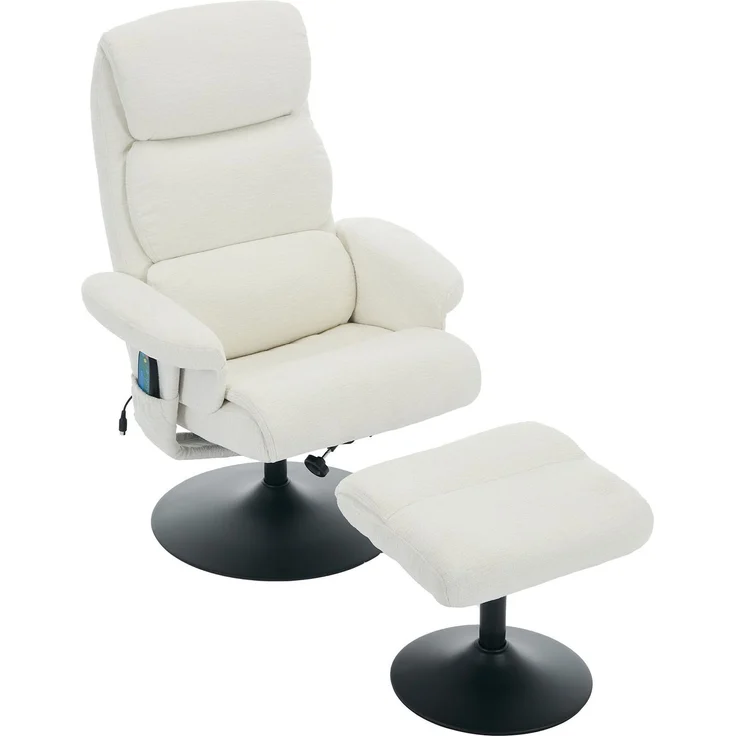 DESVIAE Sessel mit Hocker, Massage- und Heizfunktion, 75,5x100x77 cm, Chenille Weiß – Bild 7