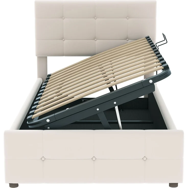 Polsterbett 90x200 cm mit hydraulischem Stauraum und höhenverstellbarem Kopfteil aus Samt, grau – Bild 9
