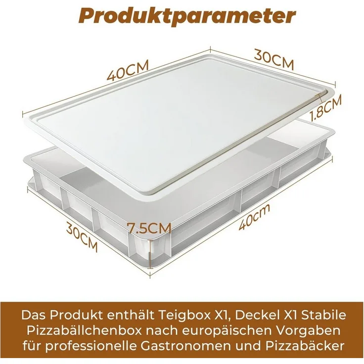 GLIESE Aufbewahrungsbox 30x40x7,5 cm Pizzaballenbox mit Deckel (Set, 1 St, 1-tlg), Für 6 Teiglinge ausgelegt