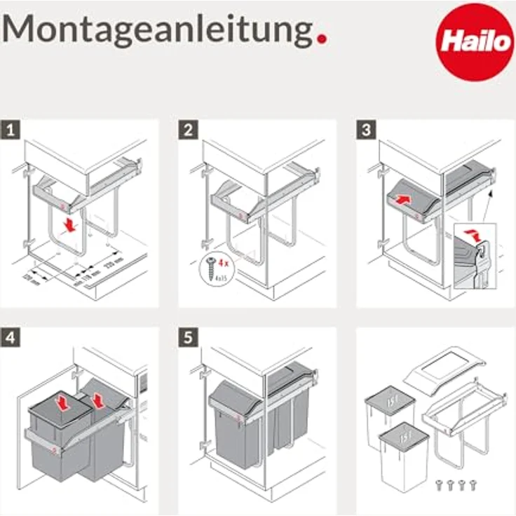 HAILO 3650101 Abfallsorter 30 (2x15) Liter TANDEM ab 30 cm Schrankbreite – Bild 10