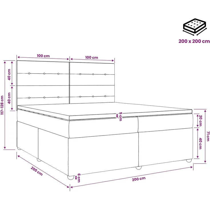 vidaXL Boxspringbett mit Matratze Creme 200 x 200 cm Stoff 3454478 – Bild 11