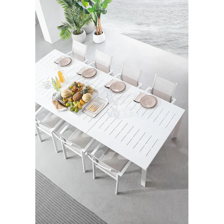 Gartentisch Ronoko aus Aluminium, modern und ausziehbar, weiß, für 8–10 Personen – Bild 5