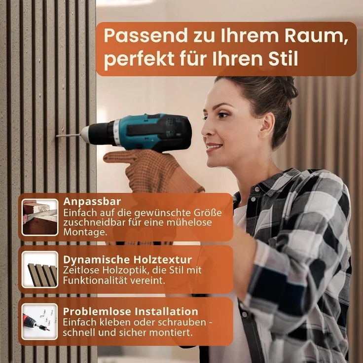 Akustik-Wandpaneel 12er Set Vang 120x60 cm Walnussoptik, hell [NEU. HOLZ] – Bild 3