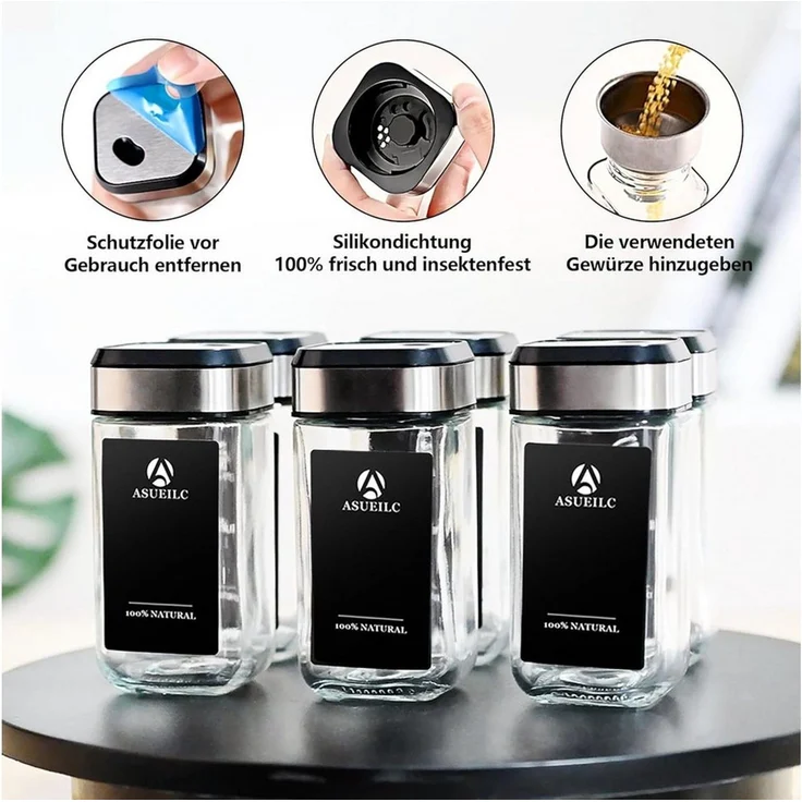 KingLux Gewürzbehälter 360° Rotation 120ml Gewürzgläser Eckig Set, Drei Kaliber, borosilikatglas, (Set, 35-tlg) – Bild 2