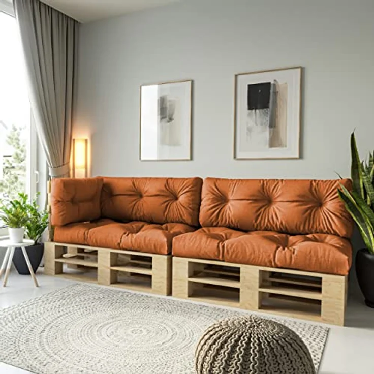 chilly pilley Palettenauflage Schaumflocken palettenkissen Palettenpolster Palettenmöbel Palettensofa Rückenlehne Sitzkissen Seitenkissen Set (5er Set Orange) – Bild 3