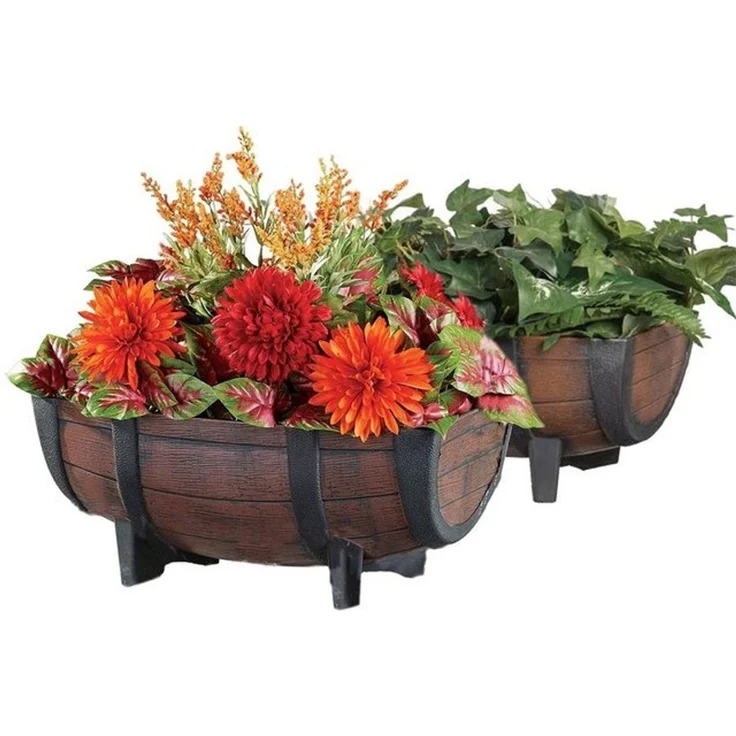 HTI-Living Pflanzkübel Pflanzkübel Fass 2er-Set Nessa (Set, 2 St, 2 Pflanzkübel), Pflanzkasten Blumenkasten – Bild 2