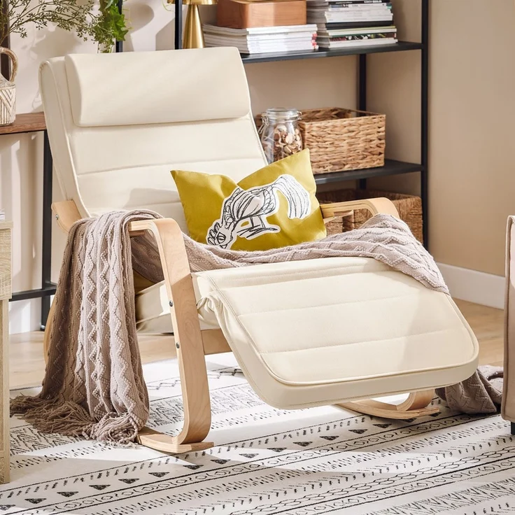 SoBuy FST16-W Schaukelstuhl, Stoff, Lackiert, Weiß, 60 x 90 x 56 cm – Bild 10