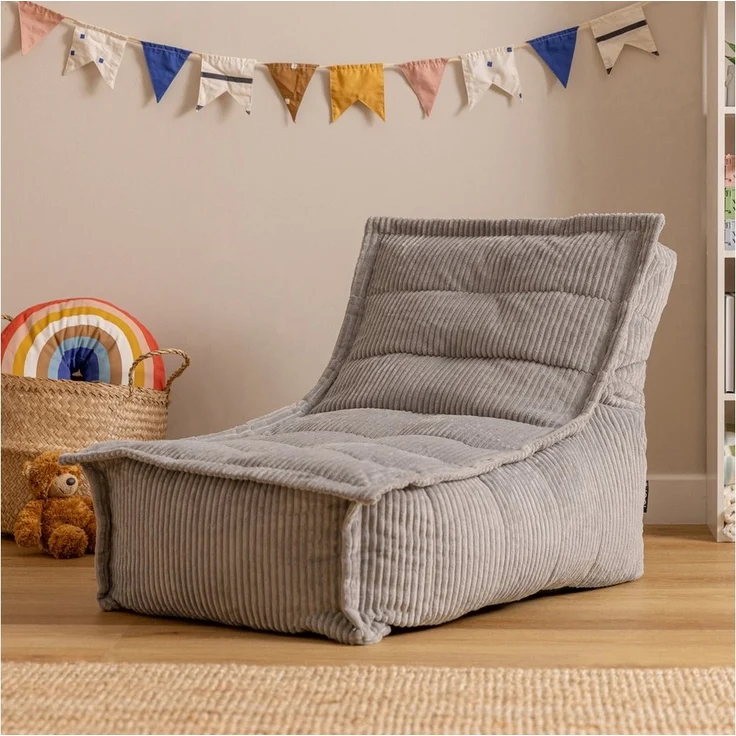 Icon Dolce Sitzsack Kinder, Grau, Flauschiger Cord Stoff, Sitzsack Cord mit Füllung, Bequemer Kinder Liege Sessel, Kuschelsessel, Lese Sessel, Schlafzimmer, Kinderzimmer, Spielzimmer – Bild 2