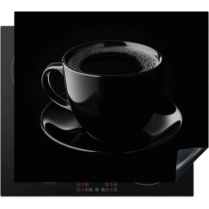 MuchoWow Herd-Abdeckplatte Schwarz - Kaffee - Tasse, Vinyl, (1 tlg), Ceranfeldabdeckung Küche, Herdabdeckplatte Einteilig, 60x52 cm