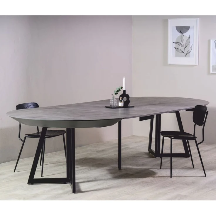 Casa Padrino Esstisch Grau / Schwarz 138-314 cm - Runder Ausziehbarer Küchentisch – Bild 4