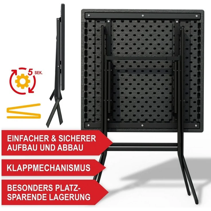 Onbest Klapptisch Balkontisch mit Holzoptik klappbar, 61x74x56cm (B x H x T), Stahlgestell, bis 80 kg – Bild 2