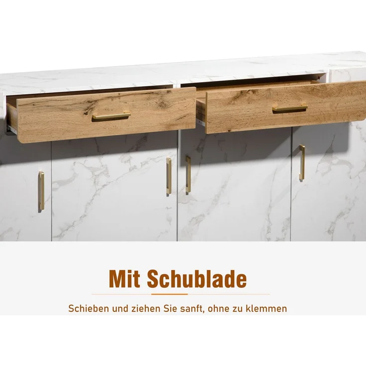 DESVIAE Sideboard mit 4 Türen und 2 Schubladen, 208x80x39,5 cm, aus Spanplatte, Weiß – Bild 6