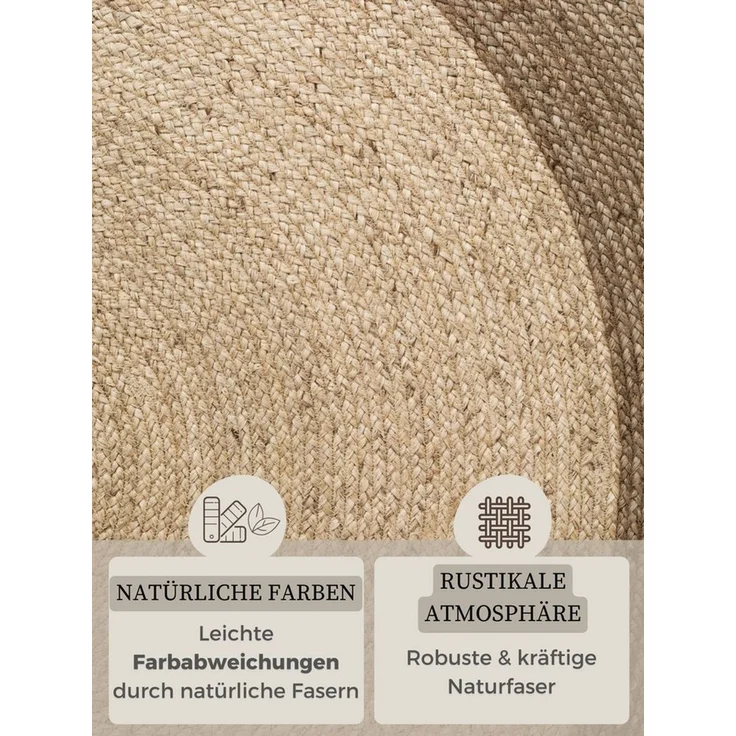 HANSE Home Teppich Looma Juteteppich, rund, Höhe: 9 mm, 100% Jutefaser, Natur, Wohnzimmer, Esszimmer, Flur, Boho, Skandi – Bild 4