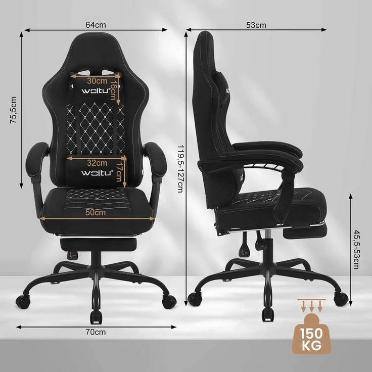 Woltu Gaming-Stuhl (1 St), mit Massagefunktion, ergonomisch, 150 kg, Tech-Stoff – Bild 2