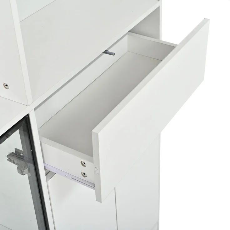 ZUBALIYA Schrank 140x30 cm mit LED-Beleuchtung mit Schubladen in Weiß, ideale Lösung für kleine Räume, robuste Verarbeitung, langlebige Materialien, einfache Selbstmontage – Bild 12