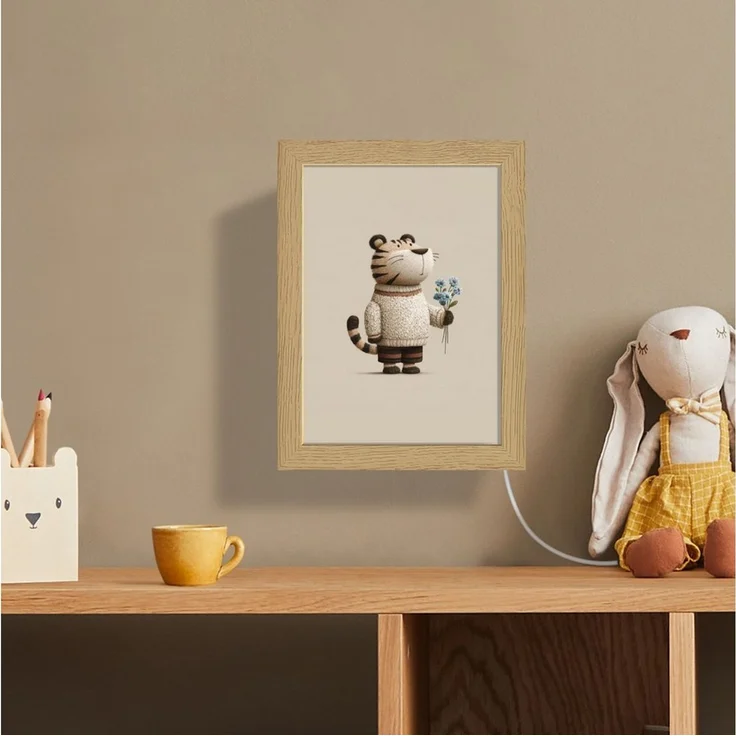 OnlyWow Wandleuchte Lightbox Tiger - Blaue Blumen - Leise - Jungen, Dimmbar, Farbwechsel, LED, Warmweiß, Kaltweiß, Neutralweiß Einstellbar, Wandlampe Innen, Dimmbar, mit Kabel, LED, Beleuchtung, Kinderzimmer – Bild 4