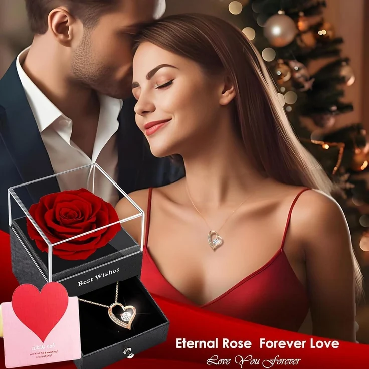 Ewige Rose Geschenkbox mit Halskette, Forever Red Rose 925 Sterling Silber – Bild 2
