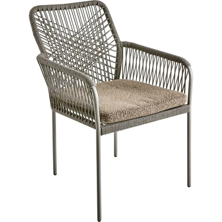 Gartenstuhl Vira aus Metall und Olefin-Stoff, modern, mit Kissen, braun taupe, stapelbar