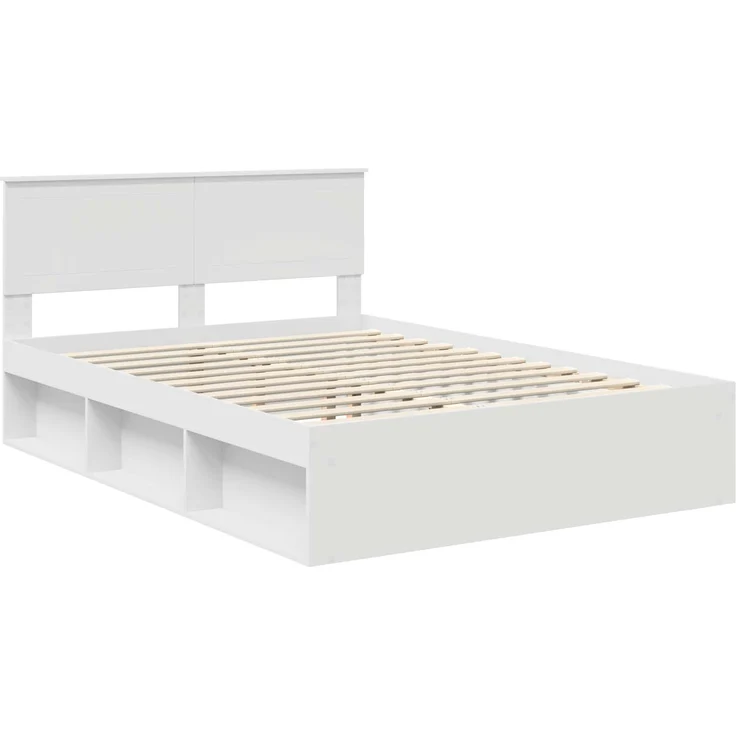 vidaXL Bettrahmen mit Kopfteil Weiß 140 x 190 cm Massives Kiefernholz 3410600 – Bild 3