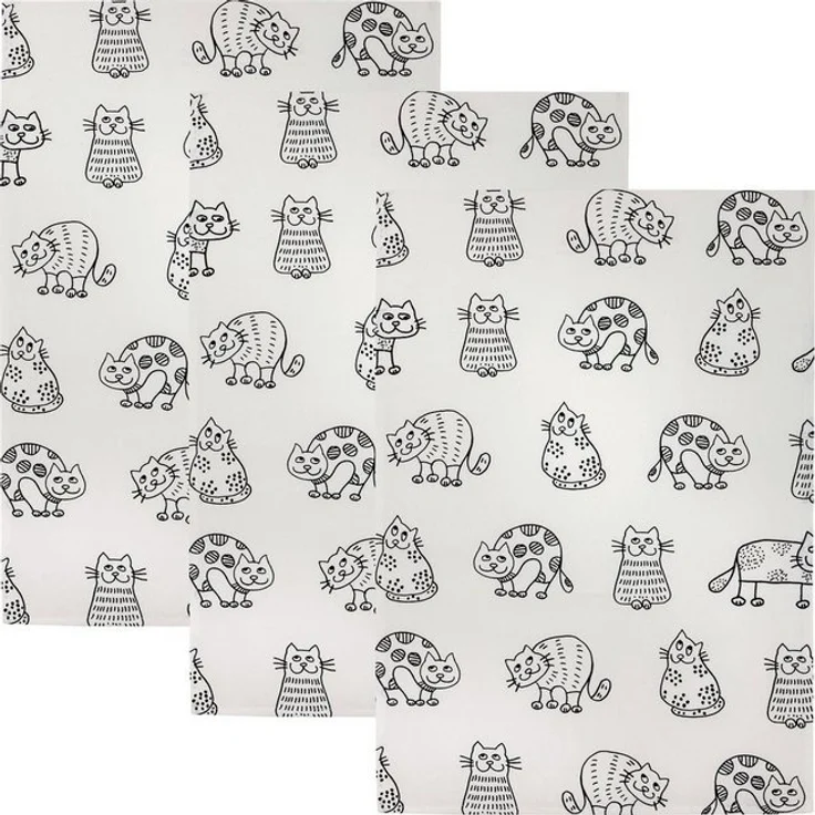 Kracht Geschirrtuch Geschirrtuch "Katzenreihe" 3er-Pack, Halbleinen Motiv – Bild 2
