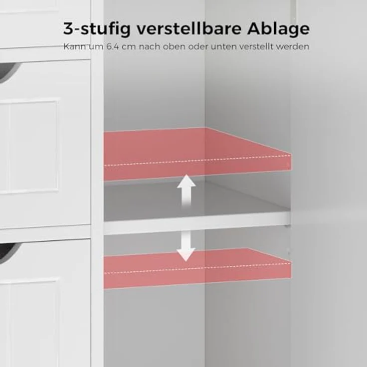 Sweetcrispy Badezimmerschrank 24 Inches Hoch Modern, mit 4 Schubladen & 1 Tür, Hochglanz Weiß mit Einboden & Großem Stauraum, Schmale Badkommode, Badezimmer Kommode – Bild 8