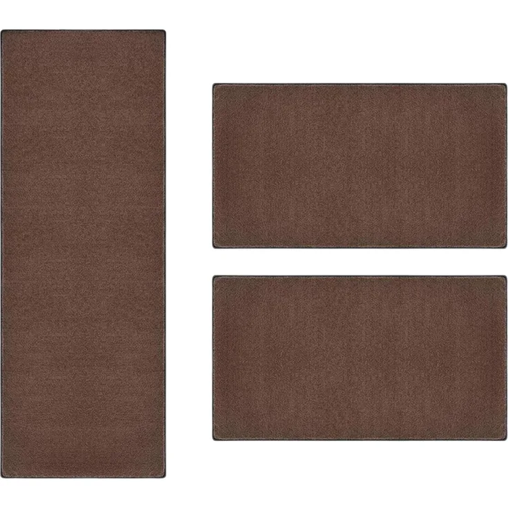 Velours-Bettumrandung | Dynasty | 3-teilig | Raumklimaregulierende Teppich-Läufer | Schlamm / 2 x 80 x 150 cm & 80x300 cm