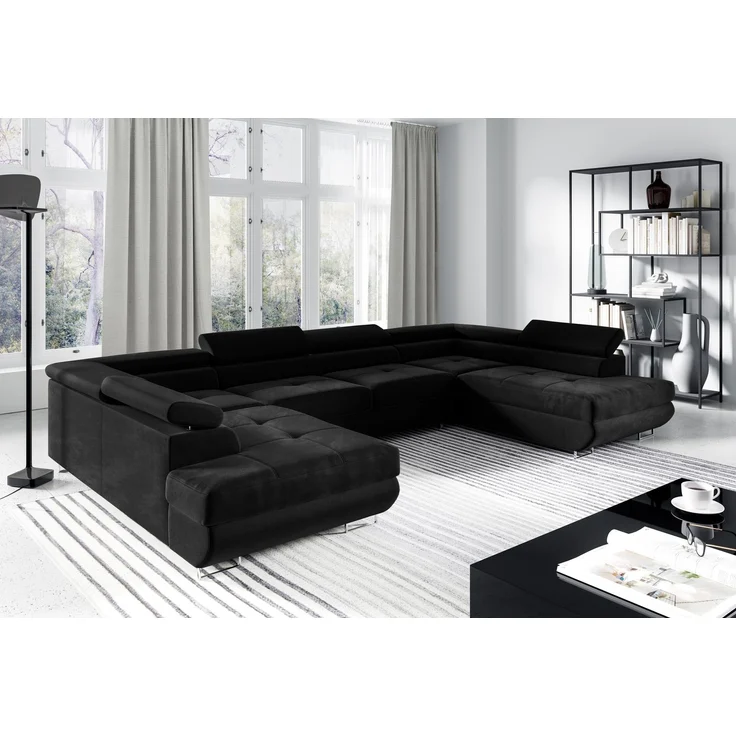 Ecksofa in U-Form AKITA, U-förmige Eckcouch mit Schlaffunktion, ausziehbares Sofa, 2 Bettzeugbehälter, verstellbare Kopfstützen, (Kronos 07), 72x201 cm – Bild 2