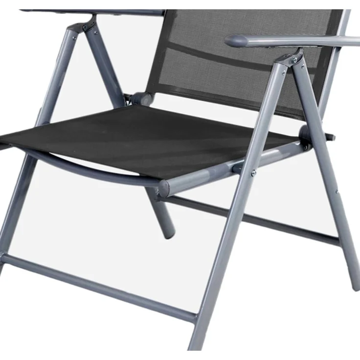 Garten Klappstuhl Gartenstuhl Hochlehner Alu Textilen Silber/Anthrazit – Bild 5